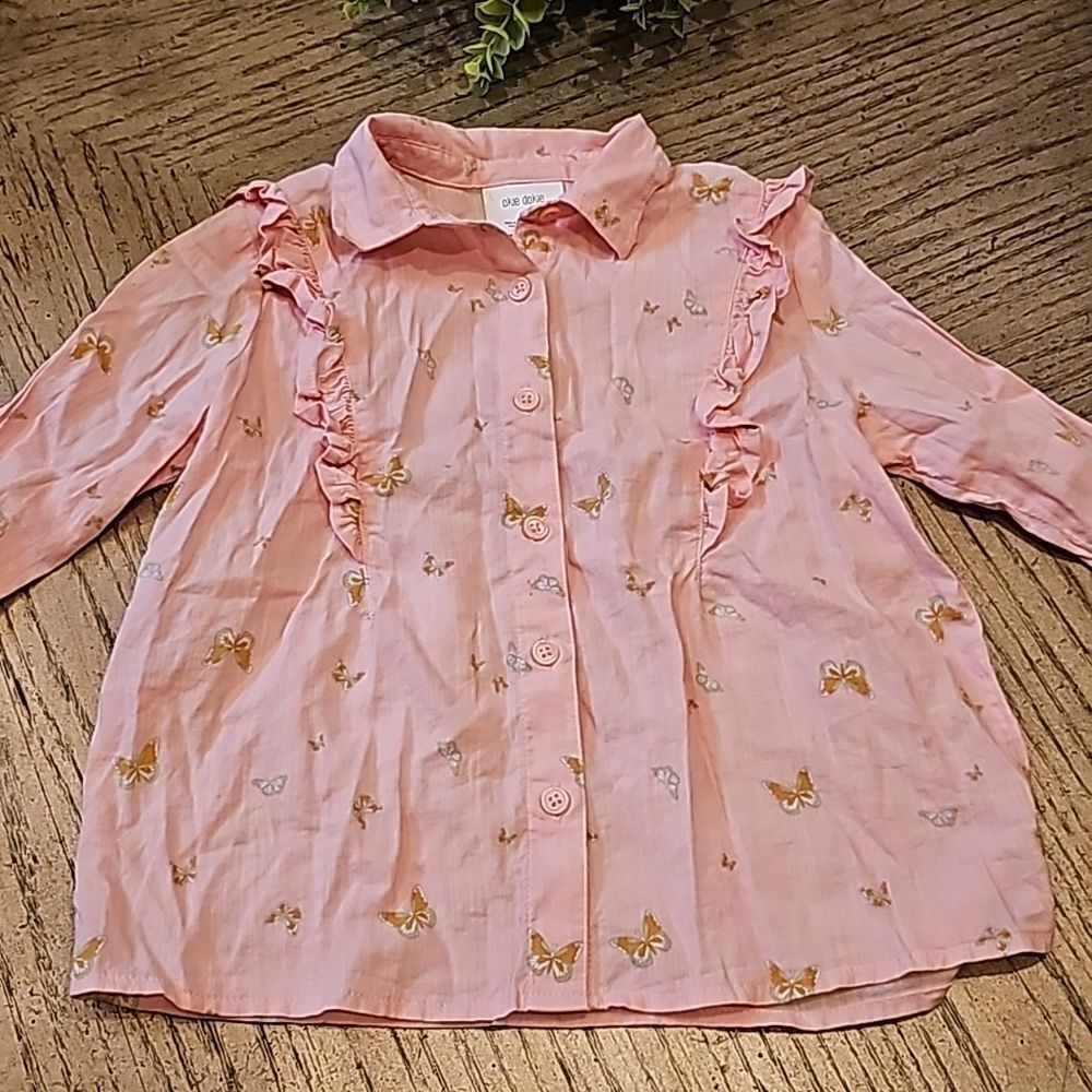 Pink butterfly button down size 4T